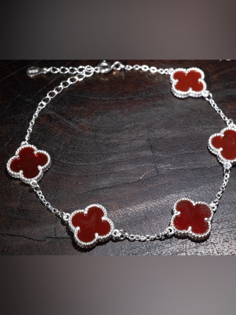 Stainless Steel Red Clover-Link Bracelet